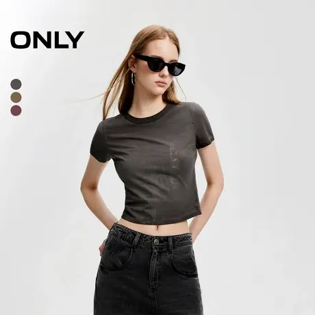 【ONLY奥莱】夏季时尚百搭圆领修身做旧正肩短袖T恤女商品大图