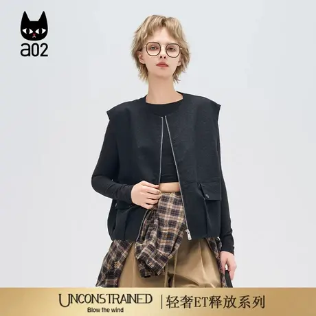 a02【ET释放系列】工装无领马甲女2025新款秋季无袖外套叠穿上衣商品大图
