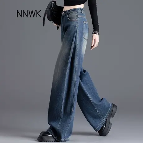 复古怀旧蓝牛仔裤女2025新款裤子秋季高腰显瘦直筒裤阔腿拖地长裤商品大图