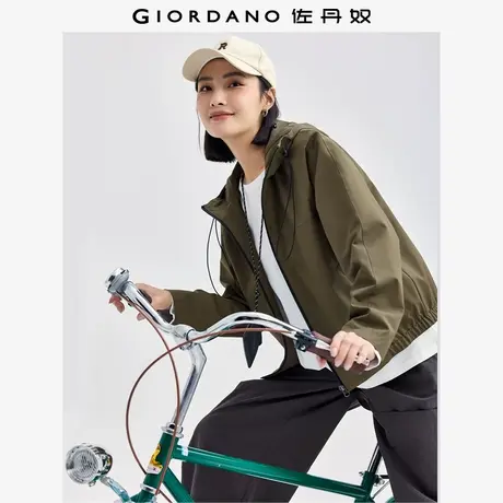 佐丹奴外套女装撞色拉链插肩袖梭织连帽风衣外套 05374696商品大图