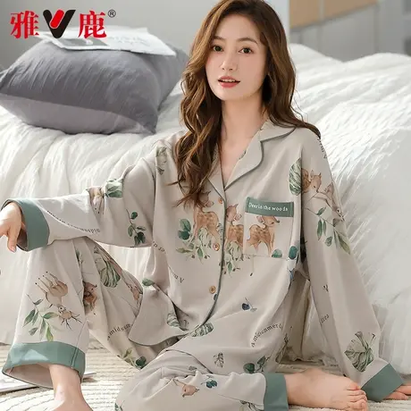 雅鹿睡衣女春秋款纯棉开衫长袖2025新款秋冬可外穿宽松家居服全棉商品大图