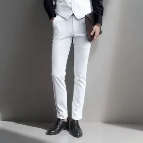 春夏男士休闲裤韩版修身直筒裤男裤大码潮西裤长裤小脚西装裤白色商品大图