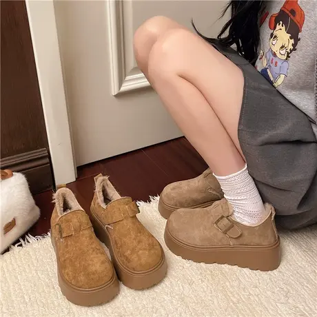 厚底气质勃肯鞋女2025秋季新款增高小个子乐福鞋一脚蹬加绒休闲鞋商品大图