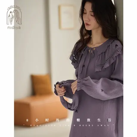 妮狄娅睡衣睡裙女秋季长袖纯棉纱布中长裙甜美少女春秋季家居服商品大图