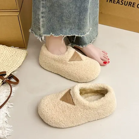 厚底增高毛毛鞋女2025年秋季新款一脚蹬保暖懒人鞋子气质百搭棉鞋商品大图