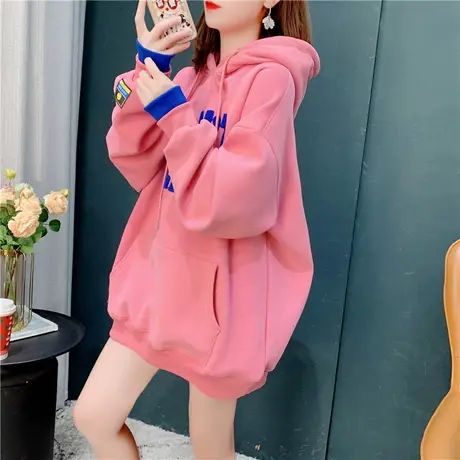 中长款卫衣女2023年新款春秋加厚ins宽松慵懒风百搭洋气连帽上衣商品大图