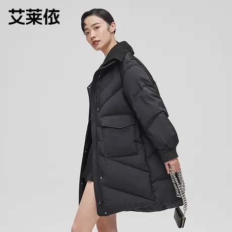 艾莱依新品针织领羽绒服女冬季鸭绒中长款设计感小众时尚洋气外套图片