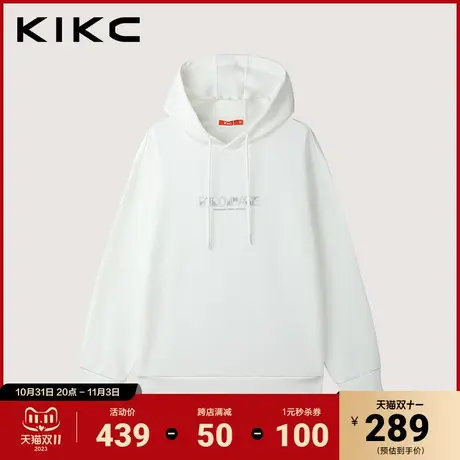 kikc连帽卫衣男2023冬季新款商场同款高周波印花宽松休闲套头帽衫图片