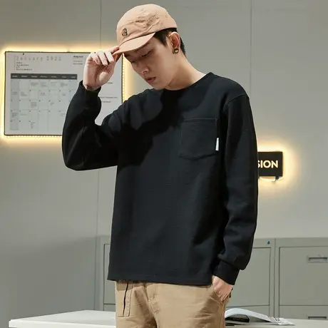 唐狮长袖T恤男华夫格春秋新款休闲韩版上衣服重磅打底衫t潮流图片