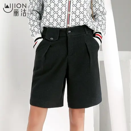 丽洁女裤秋冬新款厚毛呢短裤女外穿宽松显瘦五分裤直筒靴裤阔腿裤商品大图