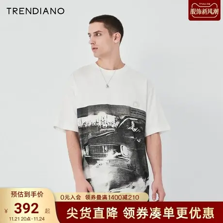 TRENDIANO官方2023新款秋季复古港风纯棉宽松圆领短袖T恤男潮商品大图