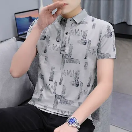 2022夏季翻领短袖t恤男士polo衫时尚休闲纯棉潮流半袖体恤打底衫商品大图