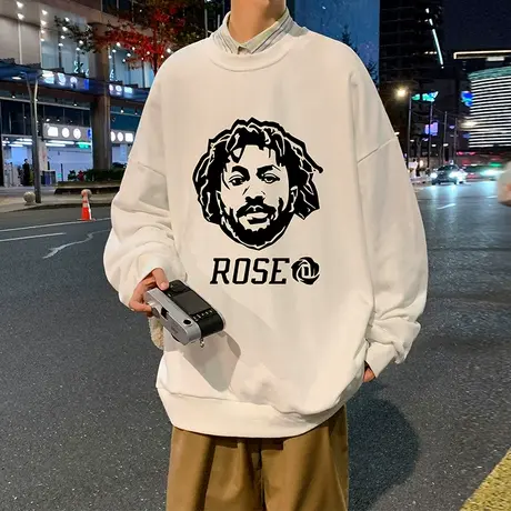 无帽圆领卫衣男春秋季罗斯头像潮牌印花港风美式宽松运动装上衣服商品大图