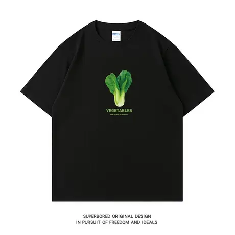 简约趣味蔬菜印花短袖t恤男夏季潮牌港风学生情侣装半袖体恤衫商品大图