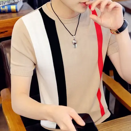 短袖t恤男潮牌圆领薄款男装上衣服2023夏季新款潮流冰丝半袖体恤商品大图