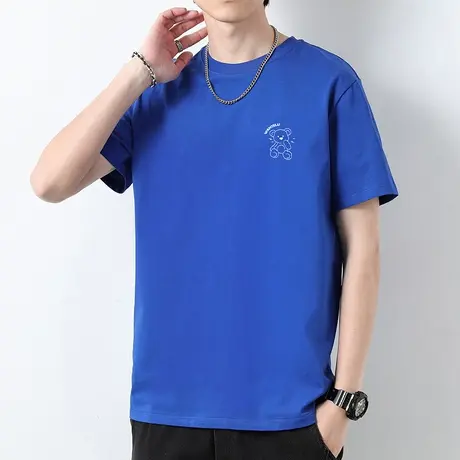 重磅纯棉短袖t恤男夏季液氨长绒棉半袖克莱因蓝小熊潮流宽松体恤商品大图