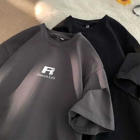 230g重磅纯棉t恤男短袖夏季薄款宽松纯棉上衣青少年印花半袖体恤商品大图