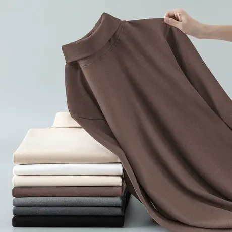 300g重磅高领长袖t恤男生双面绒德绒保暖内搭打底衫纯色小衫体恤商品大图