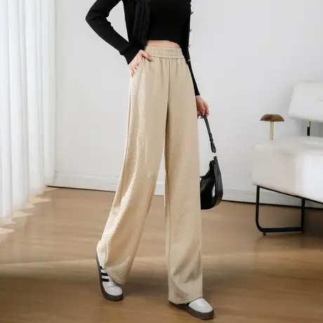 时尚气质休闲裤2023年秋季新款女装百搭高腰韩版松紧纯色直筒裤图片