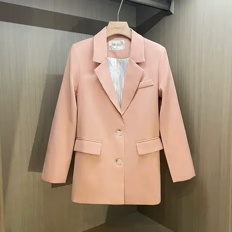 直筒梭织短款西装外套2021春季新款气质韩版修身纯色简约百搭西服商品大图
