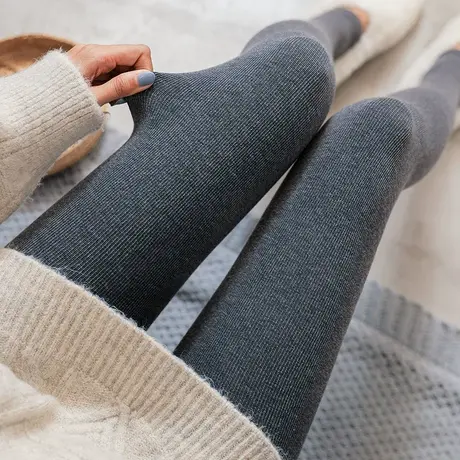 打底裤女薄款外穿2023春秋季新款高腰紧身秋裤灰色大码螺纹九分裤商品大图