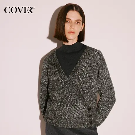COVER冬季假两件混色花纱毛针织衫图片