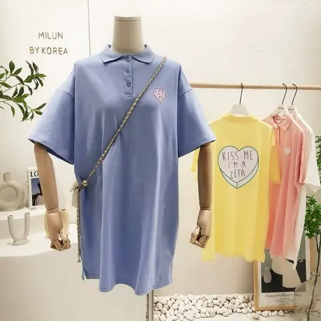 韩国东大门连衣裙2022夏季新款ins前后爱心字母中长款Polo衫大码图片
