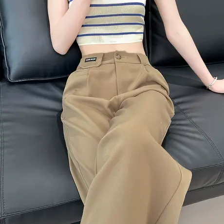 咖色西装阔腿裤女夏季2023年薄款高腰垂感窄版显瘦休闲冰丝直筒裤图片
