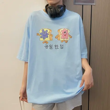 网红短袖t恤女夏设计感小众宽松韩版学生纯棉半袖ins超火上衣服潮图片