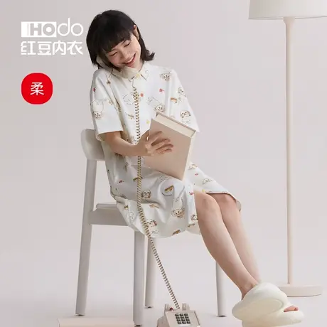 红豆女士睡裙春夏季薄款可爱卡通可外穿居家2023年新款棉质睡衣女商品大图