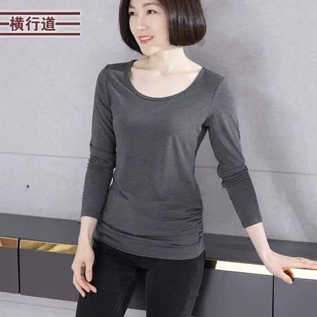 2024春装新款莫代尔长袖t恤女装修身大码胖MM外穿打底衫内搭上衣商品大图