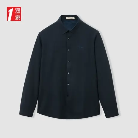 海一家简约字母绣花长衬2023冬季新款加绒中年男士保暖长袖衬衫商品大图