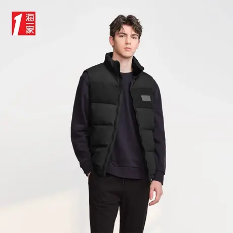 海一家简约立领薄款背心秋季时尚短款保暖男士羽绒马甲图片