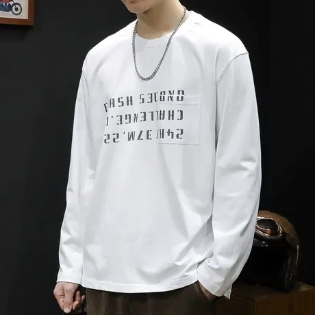 白色内搭长袖t恤男纯棉2023新款秋季潮牌宽松大码春秋男士打底衫图片