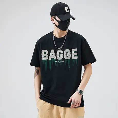 夏季纯棉字母印花圆领短袖t恤男装半袖无领体恤衫男士上衣服夏天商品大图