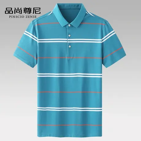 男士短袖t恤纯棉2022夏季新款清爽条纹商务polo衫中老年爸爸夏装商品大图