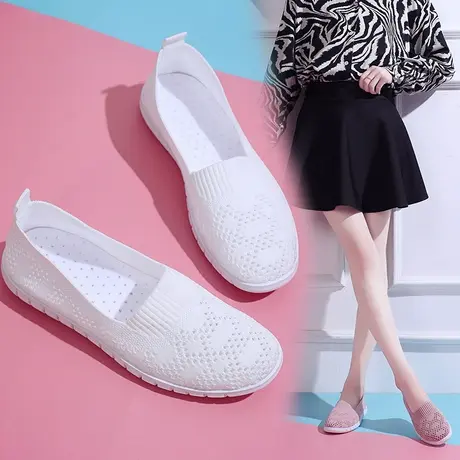 白色网鞋女夏季镂空布鞋老北京护士鞋软底不累脚美容院工作鞋透气商品大图