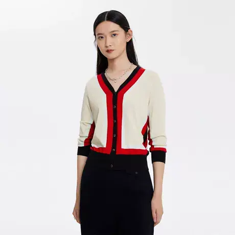LANCY/朗姿上衣女宽松长袖休闲针织开衫女士商场同款奥莱图片