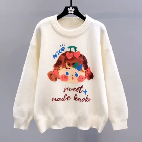 日系甜美卡通减龄毛衣女冬季2023新款宽松学院风套头打底针织上衣图片