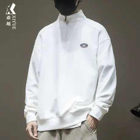 半拉链POLO衫卫衣男春季加绒加厚上衣宽松大码男士美式潮牌打底衫商品大图