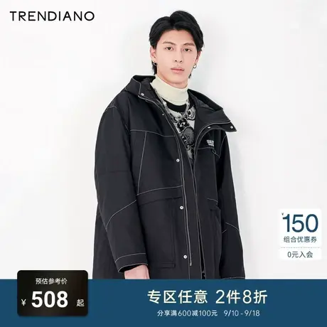 TRENDIANO官方潮牌秋冬男装棉衣加厚含棉中长棉服撞线外套男士图片