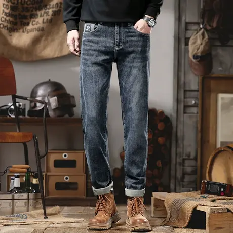 蓝灰色牛仔裤男款立体裁剪修身小脚裤高端水洗潮流百搭时尚长裤子商品大图