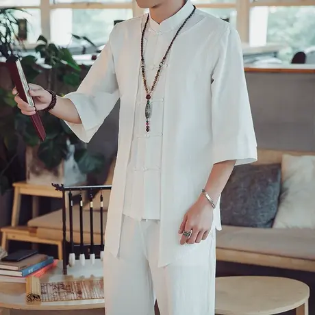夏季禅服中式棉麻手工盘扣唐装外套改良汉服对襟道袍居士服茶服男图片