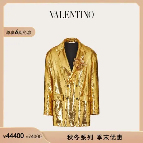 【季末优惠】华伦天奴VALENTINO男士通体亮片和花卉贴饰夹克外套图片