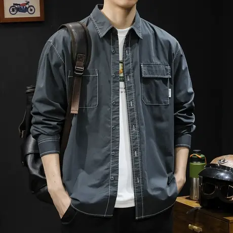 春季2024新款日系衬衫男长袖春秋款男装大码男士衬衣外套休闲衣服商品大图