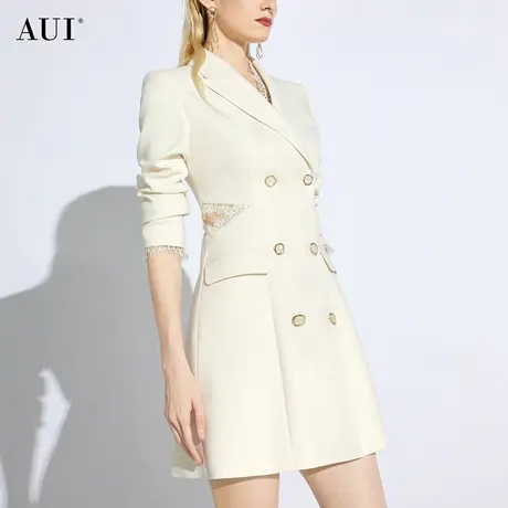 AUI杏色设计感高端蕾丝西装外套女2024早春新款职业气质修身西服图片