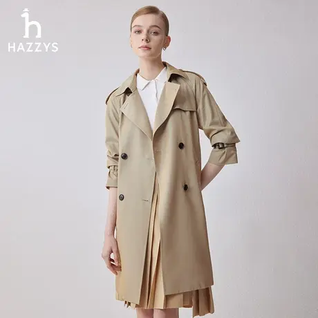【商场同款】Hazzys哈吉斯双排扣宽松中长款风衣女2024年春季外套图片