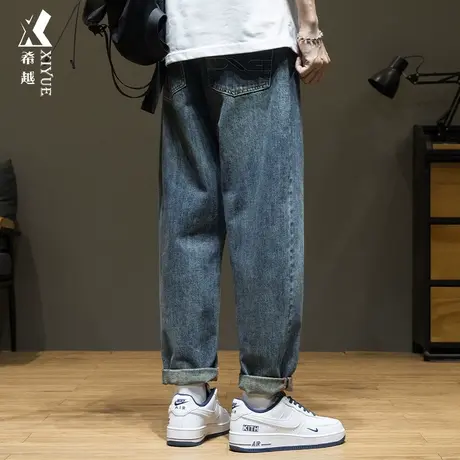 2025夏季重磅水洗牛仔裤男士春秋直筒长裤百搭宽松大码休闲男裤潮图片