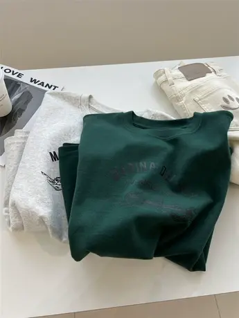 韩版2024春季新款字母印花加厚磨毛短袖t恤女宽松显瘦打底衫上衣商品大图