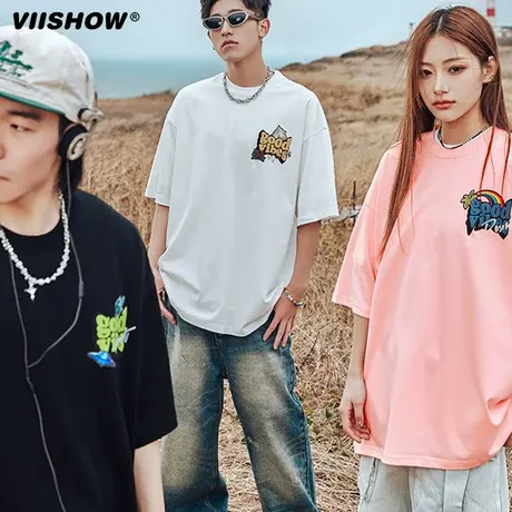 VIISHOW美式字母印花国潮短袖T恤男生夏潮牌休闲纯棉T恤男士短袖图片